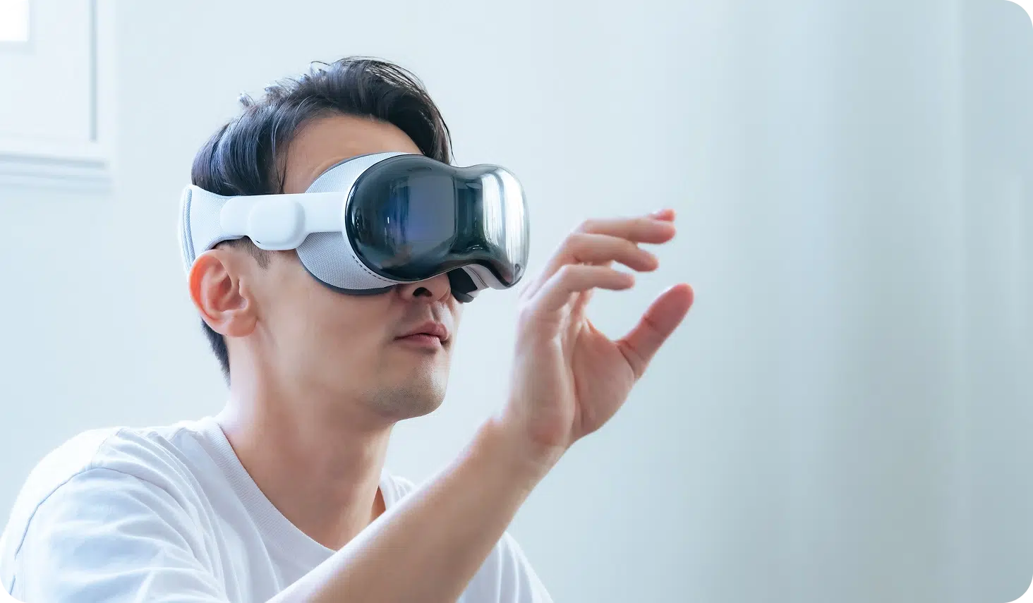 a man wearing an apple vision pro
