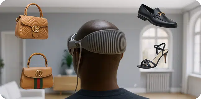 a man wearing an apple vision pro shopping online
